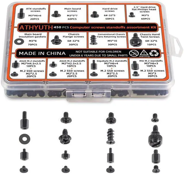 Main image of 450-Piece Computer Screw Kit for PC Building and Repairing - Includes M.2 SSD Mounting Screws, Motherboard Standoff Screw, PC Case, SSD, HDD & Fan Screws | All-in-One Repair Kit