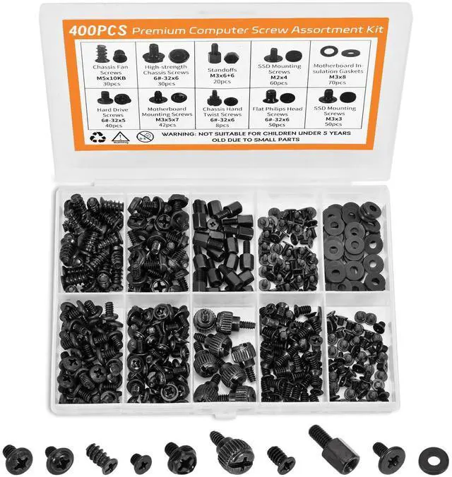 Main image of 400Pcs Premium Computer Screws Kit for PC, Includes Motherboard Screws, Standoffs, SSD Mounting Screws, PC Case, Fan, and Hard Drive Screws High-Strength & Durable for Custom Builds and Repairs
