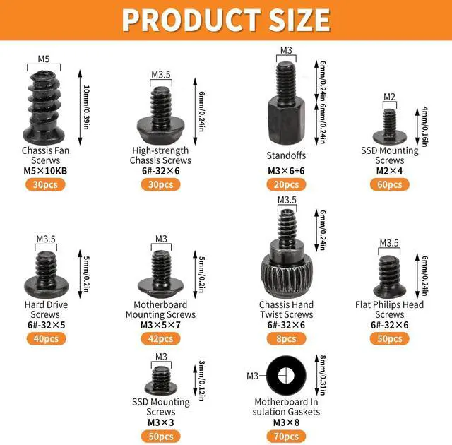 Alt view image 2 of 4 - 400Pcs Premium Computer Screws Kit for PC, Includes Motherboard Screws, Standoffs, SSD Mounting Screws, PC Case, Fan, and Hard Drive Screws High-Strength & Durable for Custom Builds and Repairs