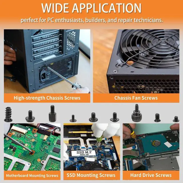 Alt view image 4 of 4 - 400Pcs Premium Computer Screws Kit for PC, Includes Motherboard Screws, Standoffs, SSD Mounting Screws, PC Case, Fan, and Hard Drive Screws High-Strength & Durable for Custom Builds and Repairs