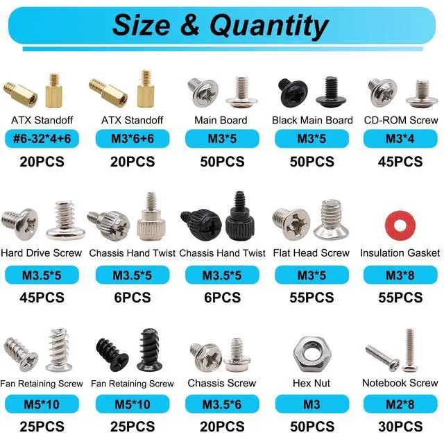 Alt view image 2 of 6 - 502PCS Computer Screws Assortment Kit, Motherboard Standoffs Screws PC Screws for PC Fan, PC Case, HDD Hard Drive, Laptop, SSD, CD-ROM, for DIY Installation & Repair of Computer Parts
