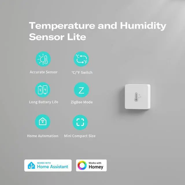 Alt view image 2 of 7 - Zigbee Temperature and Humidity Sensor Lite,Smart Thermometer and Hygrometer, Hub Required,Compatible with Echo Devices with Zigbee Hub Built-in,Home Assistant,SmartThings,Homey,Hubitat