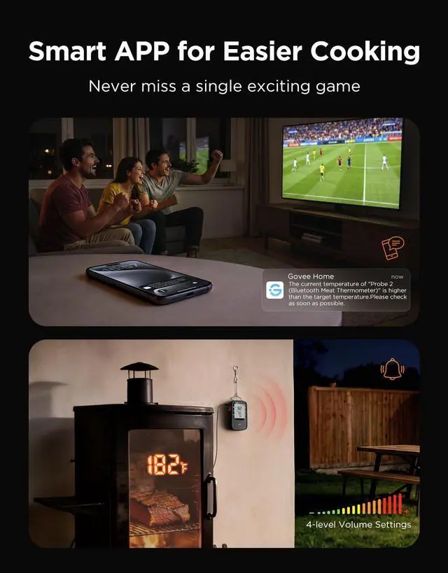 Alt view image 3 of 7 - Bluetooth Meat Thermometer, Wireless Meat Thermometer for Smoker Oven, Digital Grill Thermometer with 2 Probes, Timer Mode, Smart LCD Backlight BBQ Thermometer for Cooking Turkey Fish Beef