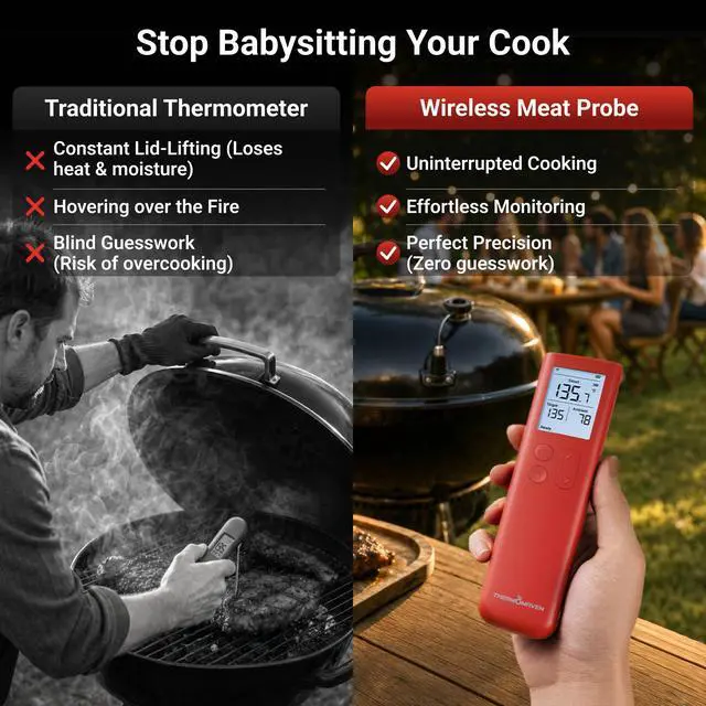 Alt view image 2 of 7 - Smart Bluetooth Wireless Meat Thermometer, 10X Enhanced Sub-1G Signal and Stability, Standalone Display Base, Certified Accuracy ±0.5°F, WiFi Unlimited Range for BBQ, Oven, Smoker, Grill