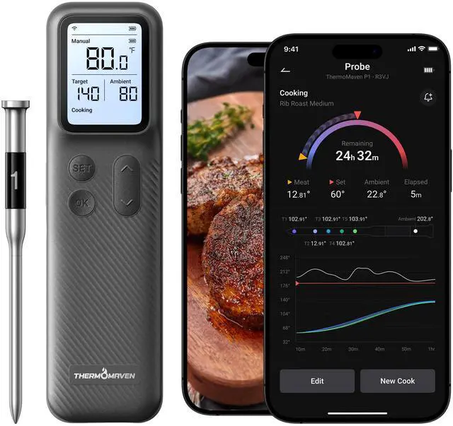 Main image of Smart Bluetooth Wireless Meat Thermometer with WiFi App