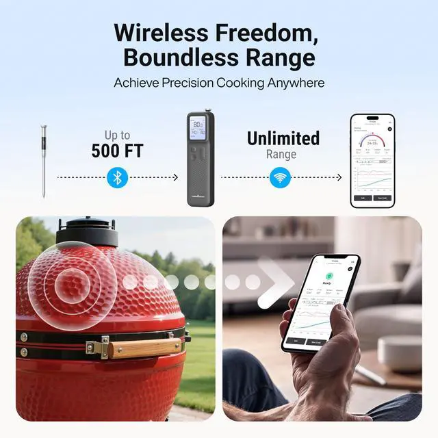 Alt view image 2 of 7 - Smart Bluetooth Wireless Meat Thermometer with WiFi App