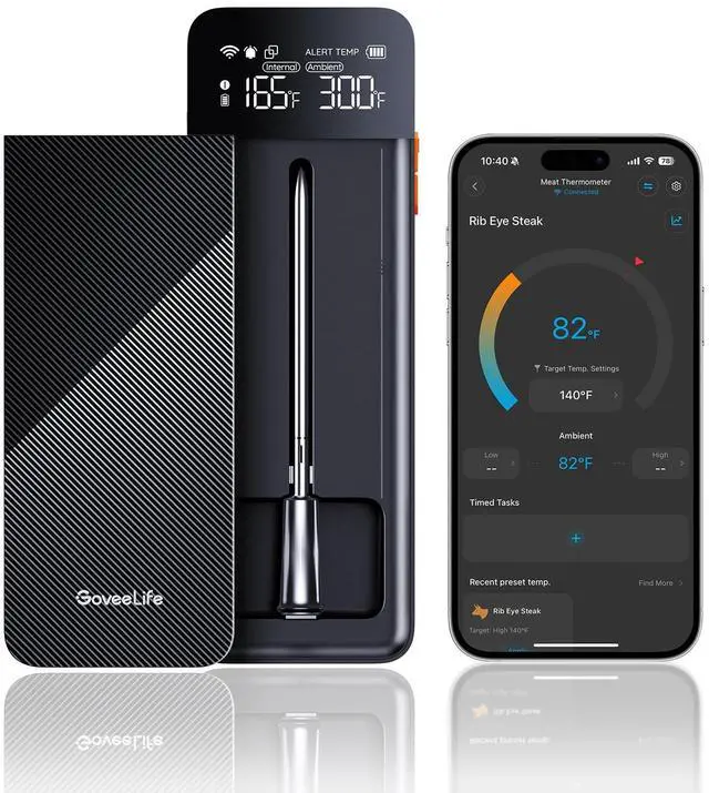 Main image of Smart Wireless Meat Thermometer with Bluetooth WiFi Ultra Range, Digital Oven Thermometer with Accuracy ±1.8°F, Charge Magnetic Base, Alarm, Kitchen Tools Suitable for BBQ, Grill, Smoker