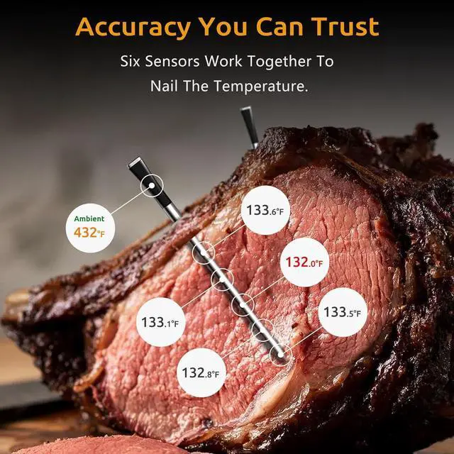 Alt view image 6 of 7 - Wireless Meat Thermometer, Digital BBQ Thermometer with 4 Probes, Long Range Smart Grill Thermometer with Dual Sensors for Grilling, Smoking, Oven, Kitchen Cooking