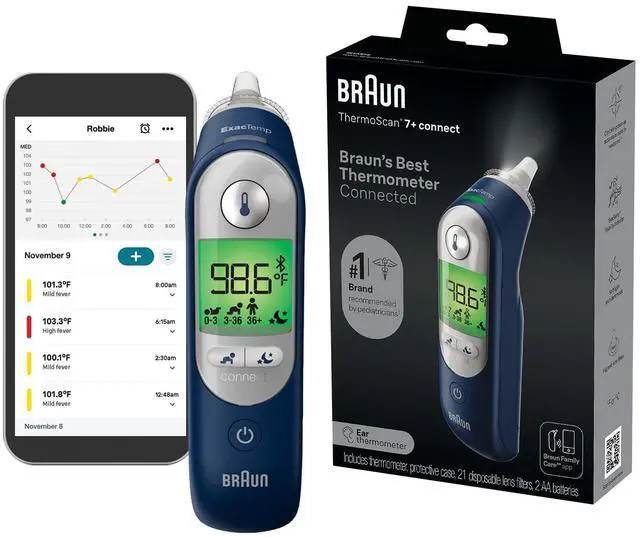 Main image of ThermoScan 7+ Connect Digital Ear Thermometer for Kids - Family Care App Compatible, Age Precision Technology, Color-Coded Display, No. 1 Brand Recommended by Pediatricians