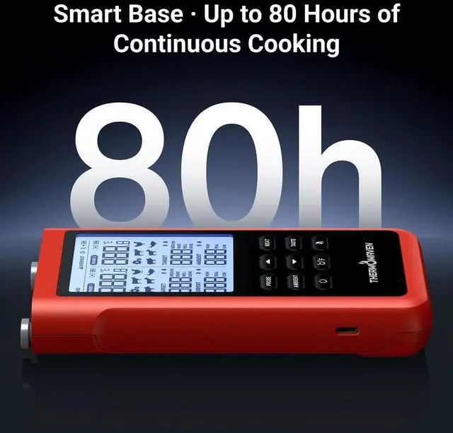 Alt view image 7 of 7 - 3000FT Smart Wireless Meat Thermometer, Sub-1G Long Range, 6 Sensors NIST Certified Accuracy, 2 Thin Probes, Standalone Base with Large LCD for Grill, Smoker, Oven, BBQ