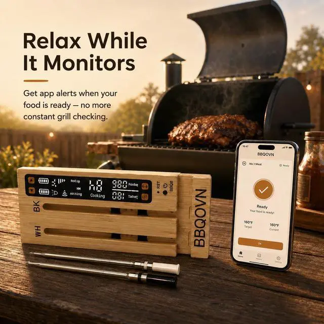 Alt view image 2 of 7 - WiFi Sub-1G Wireless Meat Thermometer Unlimited Range 7 NIST Certified Sensors with Ambient Temp 2 Temp Monitoring Ways Digital Smart Base and App for BBQ, Smoker, Grill, Oven (Dual Probes)