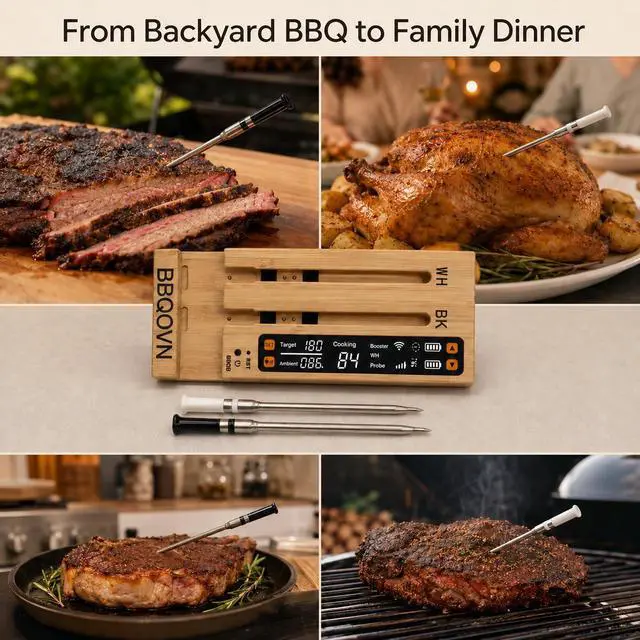 Alt view image 4 of 7 - WiFi Sub-1G Wireless Meat Thermometer Unlimited Range 7 NIST Certified Sensors with Ambient Temp 2 Temp Monitoring Ways Digital Smart Base and App for BBQ, Smoker, Grill, Oven (Dual Probes)