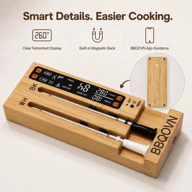 Alt view image 5 of 7 - WiFi Sub-1G Wireless Meat Thermometer Unlimited Range 7 NIST Certified Sensors with Ambient Temp 2 Temp Monitoring Ways Digital Smart Base and App for BBQ, Smoker, Grill, Oven (Dual Probes)