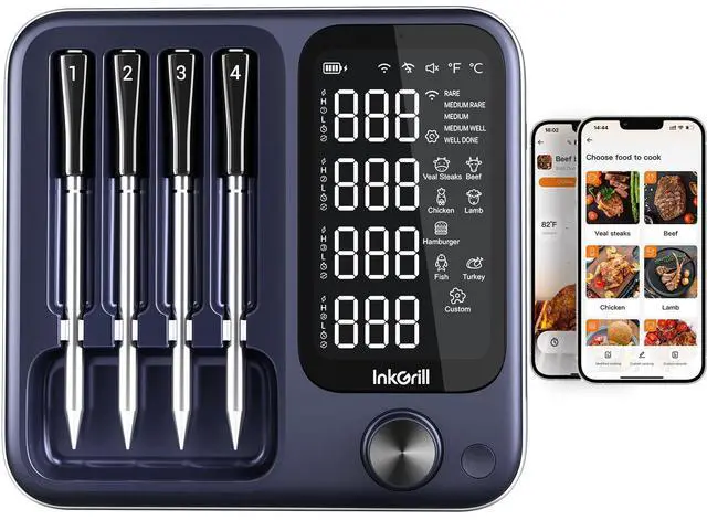 Main image of 4-Probe Digital Meat Thermometer Wireless with Smart APP, Unlimited Range WiFi & Bluetooth Meat Thermometer for BBQ, Rotisserie, Oven, Grill, Smoker,and Air Fryer Cooking