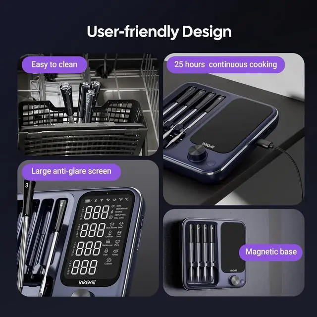 Alt view image 6 of 7 - 4-Probe Digital Meat Thermometer Wireless with Smart APP, Unlimited Range WiFi & Bluetooth Meat Thermometer for BBQ, Rotisserie, Oven, Grill, Smoker,and Air Fryer Cooking