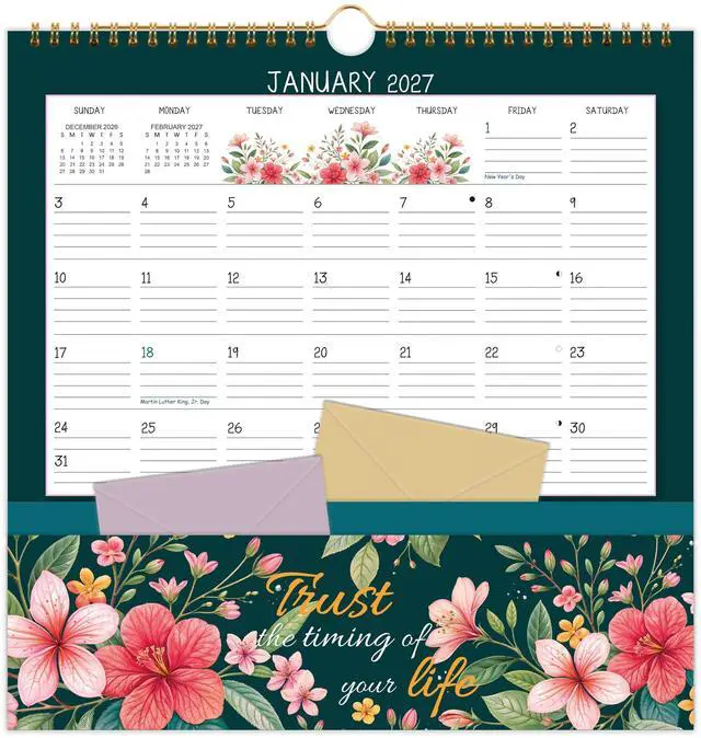 Main image of 2027 Wall Calendar - Pocket Calendar, 11.2" x 11.2", 2027 Calendar with Pockets, Jan. 2027 - Dec. 2027, Wall Calendar 12 Month, Calendars for Office School Home - 12 Different Floral
