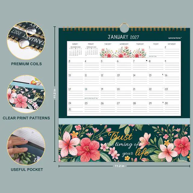 Alt view image 4 of 7 - 2027 Wall Calendar - Pocket Calendar, 11.2" x 11.2", 2027 Calendar with Pockets, Jan. 2027 - Dec. 2027, Wall Calendar 12 Month, Calendars for Office School Home - 12 Different Floral