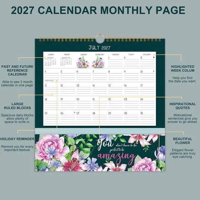 Alt view image 5 of 7 - 2027 Wall Calendar - Pocket Calendar, 11.2" x 11.2", 2027 Calendar with Pockets, Jan. 2027 - Dec. 2027, Wall Calendar 12 Month, Calendars for Office School Home - 12 Different Floral