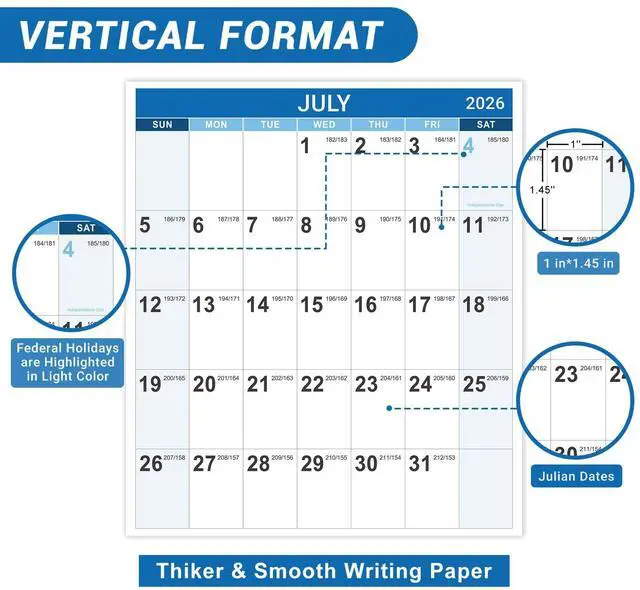 Alt view image 3 of 7 - 2026-2027 Yearly Wall Calendar - Jul 2026 - Jun 2027, 22.8" x 34.4" (Open), 2026-2027 Wall Calendar, Premium Paper, Double-Sided Small Round Sticks, Blue