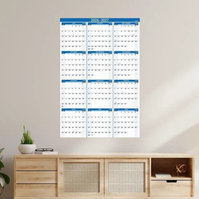 Alt view image 2 of 7 - 2026-2027 Yearly Wall Calendar - Jul 2026 - Jun 2027, 22.8" x 34.4" (Open), 2026-2027 Wall Calendar, Premium Paper, Double-Sided Small Round Sticks, Blue