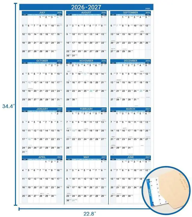 Alt view image 4 of 7 - 2026-2027 Yearly Wall Calendar - Jul 2026 - Jun 2027, 22.8" x 34.4" (Open), 2026-2027 Wall Calendar, Premium Paper, Double-Sided Small Round Sticks, Blue