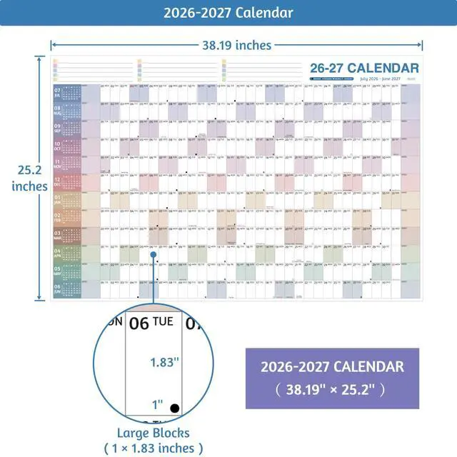 Alt view image 4 of 7 - Yearly Wall Calendar 2026-2027 - Large Yearly Calendar 2026-2027, Jul 2026 - Jun 2027, 38.2'' x 25.2'' (Open), 12 Months, Thick Yearly Wall Calendar with To-do Lists, Notes, Stickers, All At One Page