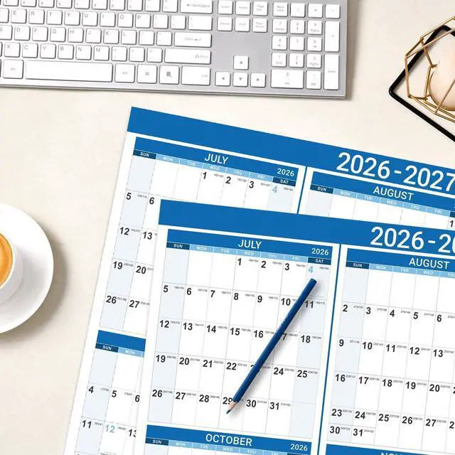 Alt view image 5 of 7 - 2026-2027 Yearly Wall Calendar - Jul 2026 - Jun 2027, 22.8" x 34.4" (Open), 2026-2027 Wall Calendar, Premium Paper, Double-Sided Small Round Sticks, Blue