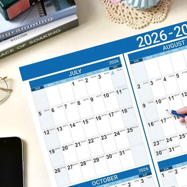 Alt view image 7 of 7 - 2026-2027 Yearly Wall Calendar - Jul 2026 - Jun 2027, 22.8" x 34.4" (Open), 2026-2027 Wall Calendar, Premium Paper, Double-Sided Small Round Sticks, Blue