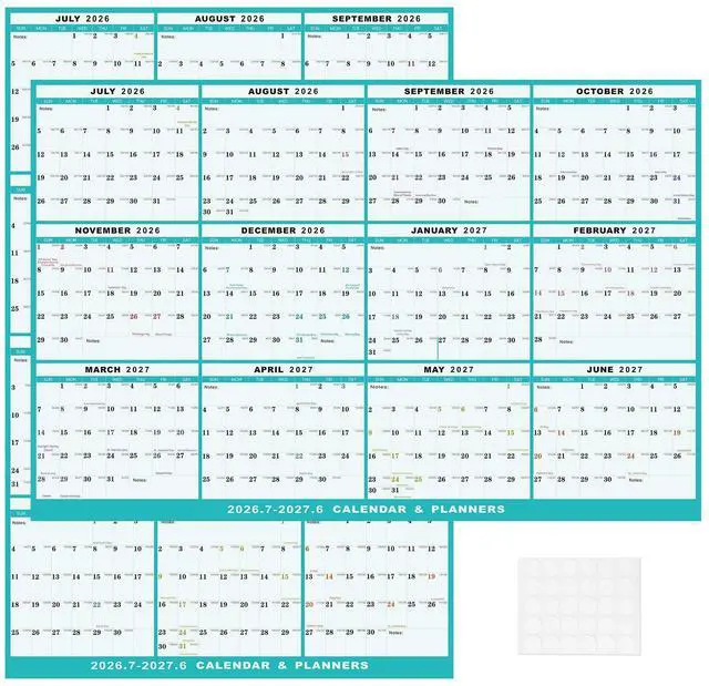 Main image of 24"x36" Academic Wall Calendar 2026-2027, JUL 2026 - JUN 2027 12 Months Large Calendar, Erasable, Wet & Dry Erase Laminated, Vertical/Horizontal Reversible, Yearly Wall Planner with Julian Dates