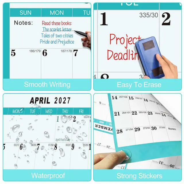 Alt view image 5 of 7 - 24"x36" Academic Wall Calendar 2026-2027, JUL 2026 - JUN 2027 12 Months Large Calendar, Erasable, Wet & Dry Erase Laminated, Vertical/Horizontal Reversible, Yearly Wall Planner with Julian Dates
