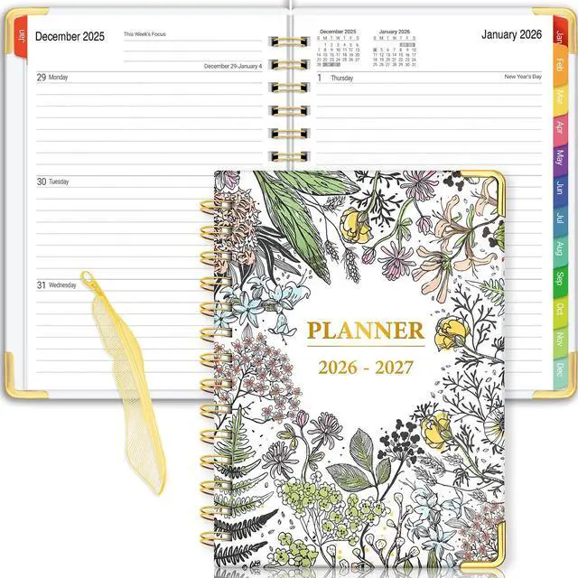 Main image of Daily Planner 2026-2027, 18 Month Planner with Tabs, January 2026 - June 2027 Weekly and Monthly Academic Year Calendar Spiral Time Management, 100GSM Thick Paper, Twin-Wire Binding, A5 Size