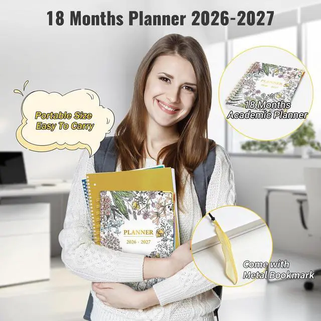 Alt view image 3 of 7 - Daily Planner 2026-2027, 18 Month Planner with Tabs, January 2026 - June 2027 Weekly and Monthly Academic Year Calendar Spiral Time Management, 100GSM Thick Paper, Twin-Wire Binding, A5 Size