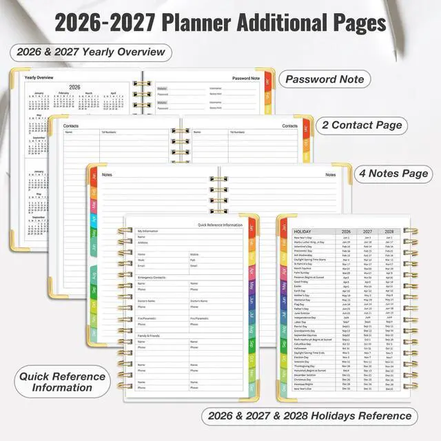 Alt view image 6 of 7 - Daily Planner 2026-2027, 18 Month Planner with Tabs, January 2026 - June 2027 Weekly and Monthly Academic Year Calendar Spiral Time Management, 100GSM Thick Paper, Twin-Wire Binding, A5 Size