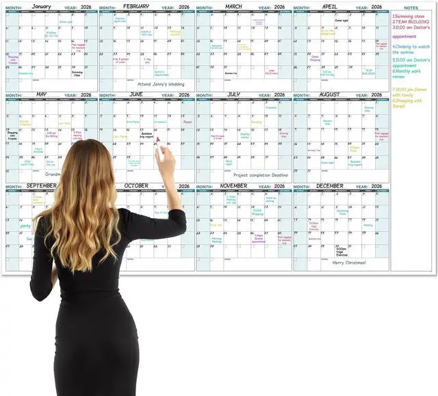 Main image of Large Dry Erase Calendar for Wall Yearly Wall Calendar Dry Erase, 58" x 37", 12-Month Undated Blank Calendar Planner, Reusable Laminated with 15 Round Stickers, Perfect Large Wall Calendar