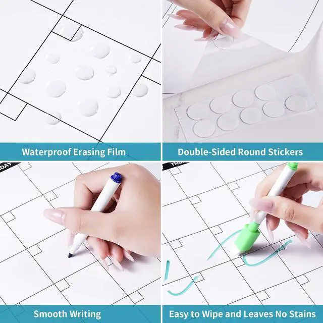 Alt view image 5 of 7 - Large Dry Erase Calendar for Wall Yearly Wall Calendar Dry Erase, 58" x 37", 12-Month Undated Blank Calendar Planner, Reusable Laminated with 15 Round Stickers, Perfect Large Wall Calendar