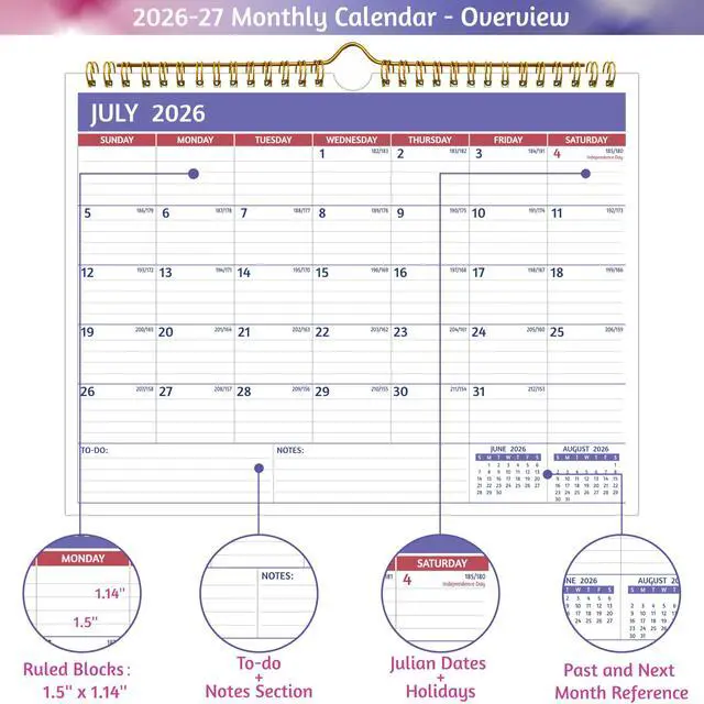 Alt view image 3 of 7 - Wall Calendar 2026-2028 2 Year Calendar 2026-2028, 11 x 8.5 In, Jul 2026 Jun 2028, 2026 Calendar 24 Months, Small Monthly Calendar 2026, with Ruled Blocks, Thick Paper, Holidays, To-dos Notes