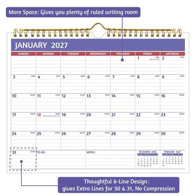Alt view image 4 of 7 - Wall Calendar 2026-2028 2 Year Calendar 2026-2028, 11 x 8.5 In, Jul 2026 Jun 2028, 2026 Calendar 24 Months, Small Monthly Calendar 2026, with Ruled Blocks, Thick Paper, Holidays, To-dos Notes