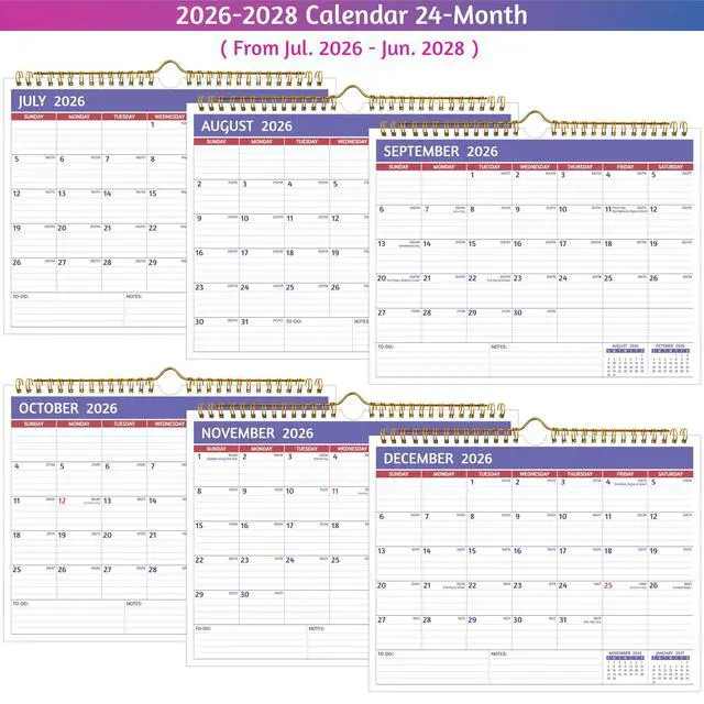 Alt view image 6 of 7 - Wall Calendar 2026-2028 2 Year Calendar 2026-2028, 11 x 8.5 In, Jul 2026 Jun 2028, 2026 Calendar 24 Months, Small Monthly Calendar 2026, with Ruled Blocks, Thick Paper, Holidays, To-dos Notes
