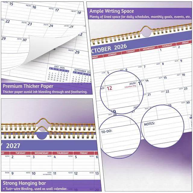 Alt view image 5 of 7 - Wall Calendar 2026-2028 2 Year Calendar 2026-2028, 11 x 8.5 In, Jul 2026 Jun 2028, 2026 Calendar 24 Months, Small Monthly Calendar 2026, with Ruled Blocks, Thick Paper, Holidays, To-dos Notes