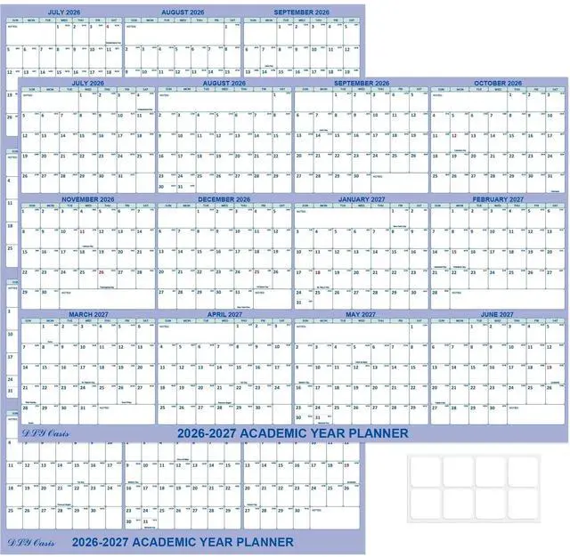 Main image of 24" x 36" Academic Wall Calendar 2026-2027, July 2026 - June 2027 Folded Wet & Dry Erase, Large Wall Calendar 12 Month, Vertical/Horizontal Reversible, School Yearly Wall Planner with Julian Dates