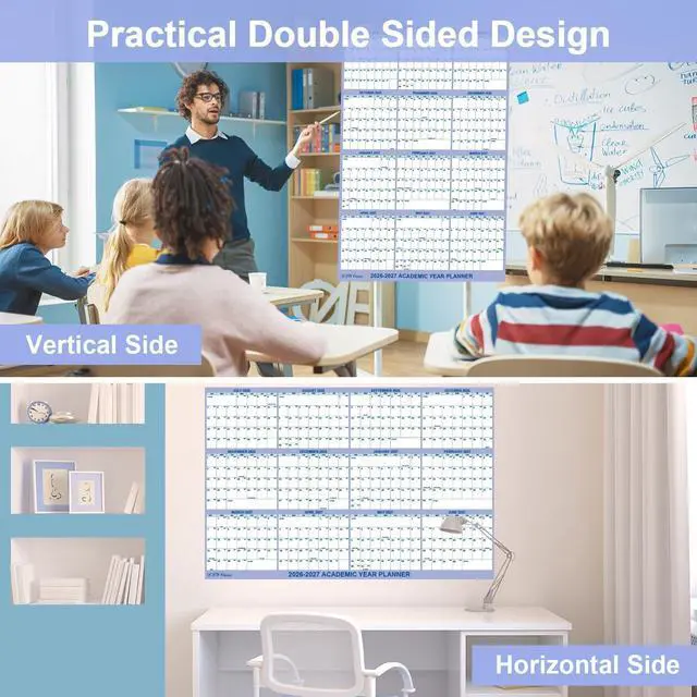 Alt view image 4 of 7 - 24" x 36" Academic Wall Calendar 2026-2027, July 2026 - June 2027 Folded Wet & Dry Erase, Large Wall Calendar 12 Month, Vertical/Horizontal Reversible, School Yearly Wall Planner with Julian Dates