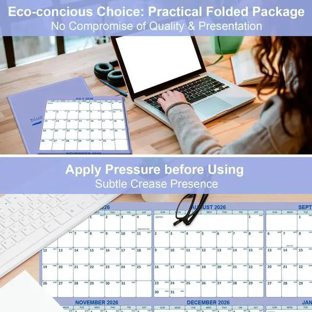 Alt view image 6 of 7 - 24" x 36" Academic Wall Calendar 2026-2027, July 2026 - June 2027 Folded Wet & Dry Erase, Large Wall Calendar 12 Month, Vertical/Horizontal Reversible, School Yearly Wall Planner with Julian Dates