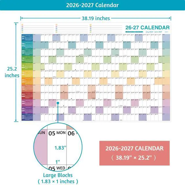 Alt view image 4 of 7 - Yearly Wall Calendar 2026-2027 - Large Yearly Calendar 2026-2027, Jul 2026 - Jun 2027, 38.2'' x 25.2'' (Open), 12 Months, Thick Yearly Wall Calendar with To-do Lists, Notes, Stickers, All At One Page
