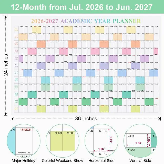 Alt view image 2 of 7 - 24" x 36" 2026-2027 Academic Wall Calendar, July 2026 to June 2027, Folded Large Yearly Planner 12 Months, 2-Sided Reversible Horizontal/Vertical School Office Business Year Calendar