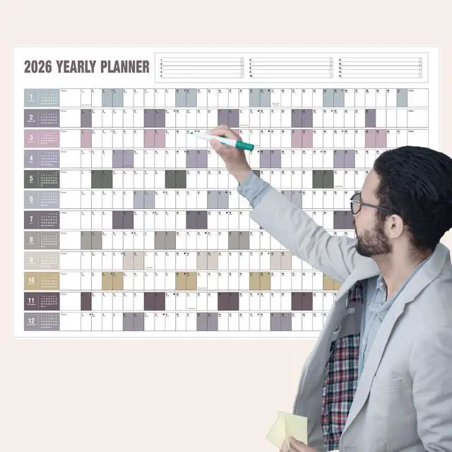 Alt view image 4 of 6 - Yearly Wall Calendar with Holidays, Full Year Calendar One Page, Annual Year Wall Calendar with Stickers, Horizontal, 23"X 33" (Open), Paper Folded