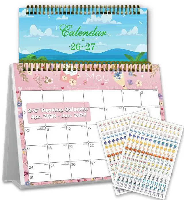 Main image of Small Desk Calendar 2026-2027 - Standing 2026 Desk Calendar, APR.2026 to JUN.2027, 8" x 6", Monthly Flip Desktop Calendar with Stickers, Your Personal Desk Planner for Home Office