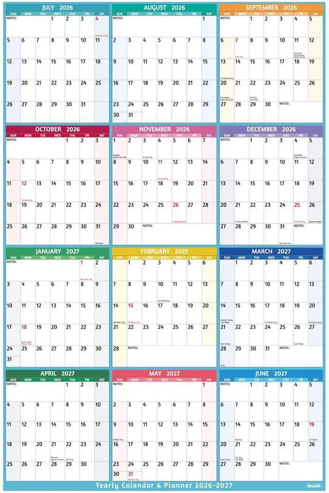 Main image of Yearly Wall Calendar 2026-2027 - Large Yearly Calendar Vertical, Jul 2026 - Jun 2027, 25.2" x 38.2" (Open), Calendar 2026-2027, Large Wall Calendar, Full Year Paper Calendar with Notes, Thicker Paper