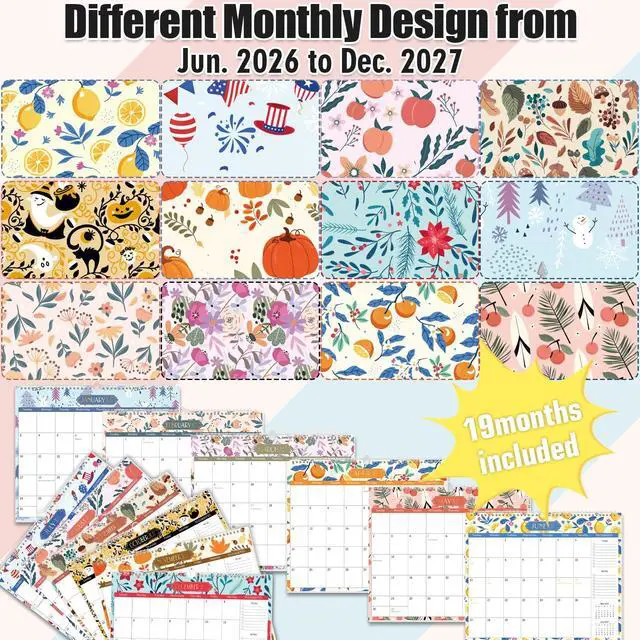 Alt view image 2 of 7 - Wall Calendar 2026-2027, School Year Calendar from Jun. 2026 to Dec. 2027, 19-Month Paper Wall Calendar with To-Do List and Notes for Office School Home Teacher Planning, 14 x 11.5