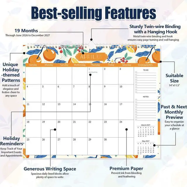 Alt view image 3 of 7 - Wall Calendar 2026-2027, School Year Calendar from Jun. 2026 to Dec. 2027, 19-Month Paper Wall Calendar with To-Do List and Notes for Office School Home Teacher Planning, 14 x 11.5