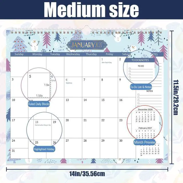 Alt view image 6 of 7 - Wall Calendar 2026-2027, School Year Calendar from Jun. 2026 to Dec. 2027, 19-Month Paper Wall Calendar with To-Do List and Notes for Office School Home Teacher Planning, 14 x 11.5